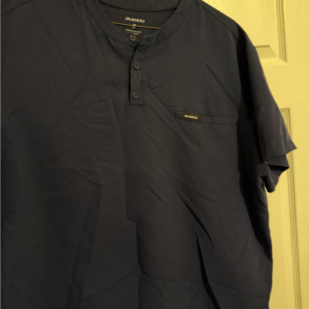 Jaanuu Men's Navy Henley Scrub Shirt
